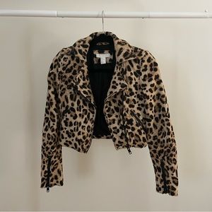H&M | Cheetah Leopard Crop Motto Jacket Size 2/XS